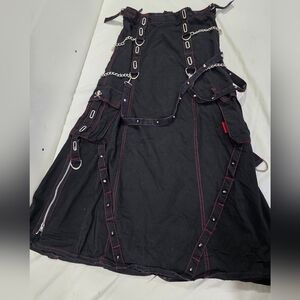 VTG Tripp NYC Sz Large Red Black  Maxi Cargo Skirt Zip Goth Industrial Rave Y2K